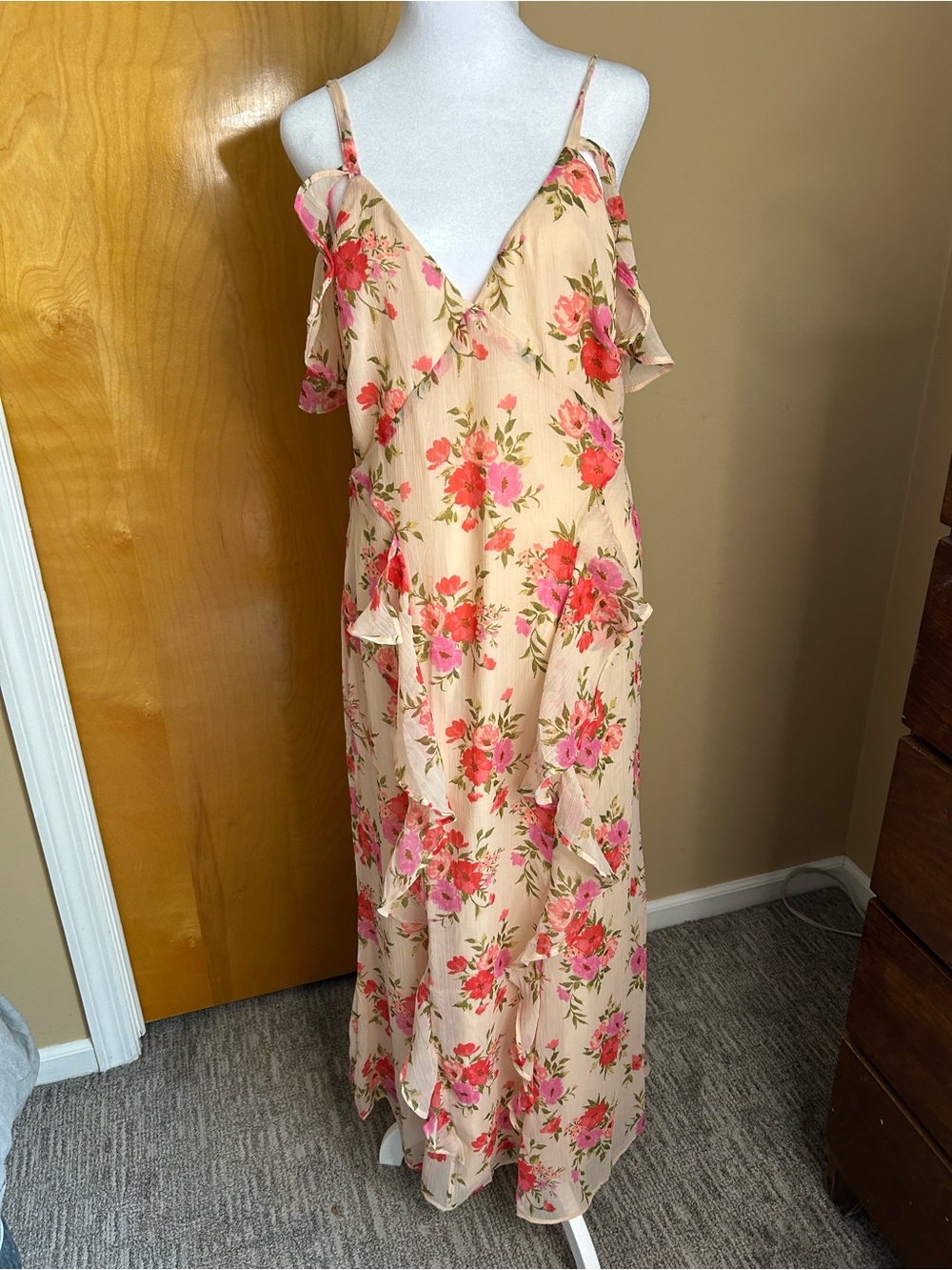 Old Navy Pink Floral Ruffle-Trim Maxi Dress